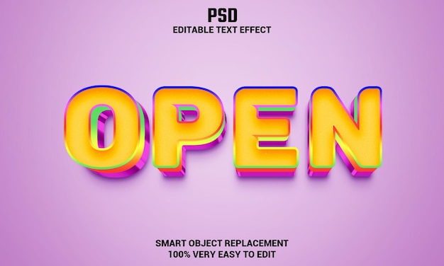 Open 3d editable text effect with background Premium Psd