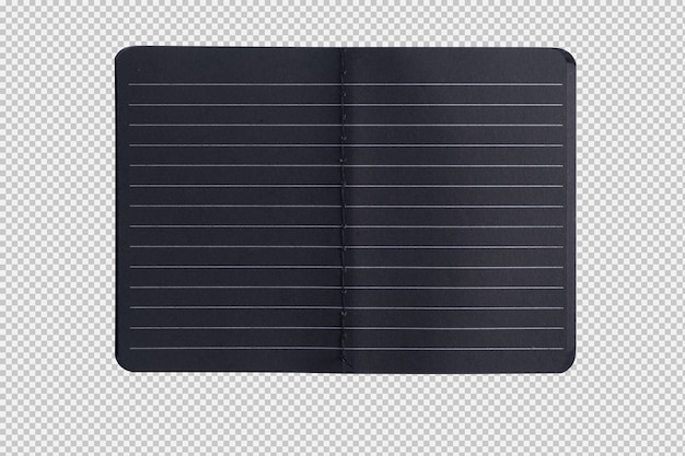 PSD open black notebook isolated on white background