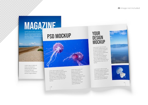 Open blank magazine mockup isolated from background