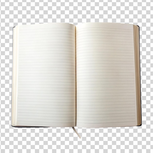 Open blank notebook isolated on transparent background