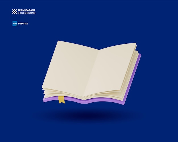 Open book icon 3d rendering education equipment concept illustration