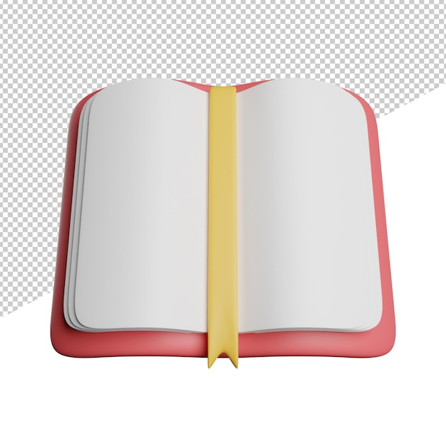 Open Book Mark Read front view 3d rendering icon illustration on transparent background