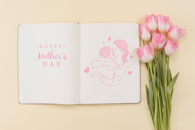 Open book mockup with mothers day concept