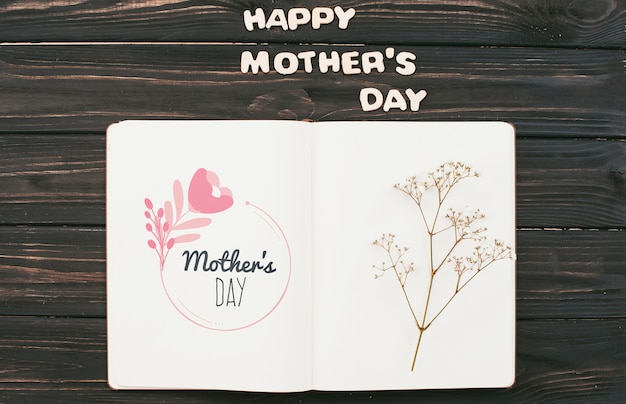 Open book mockup with mothers day concept