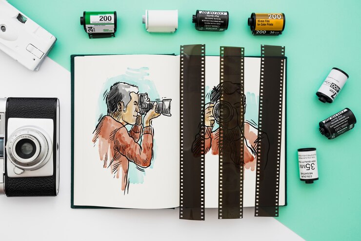 PSD open book mockup with photography concept
