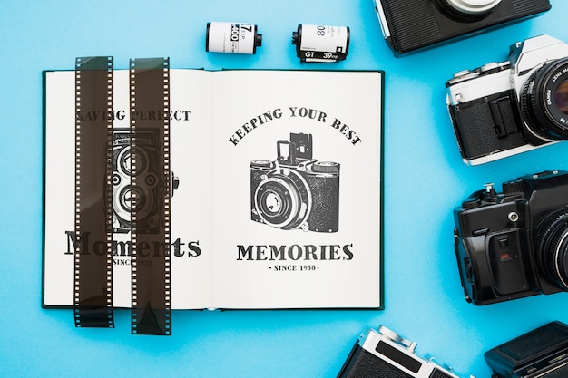 open book mockup with photography concept