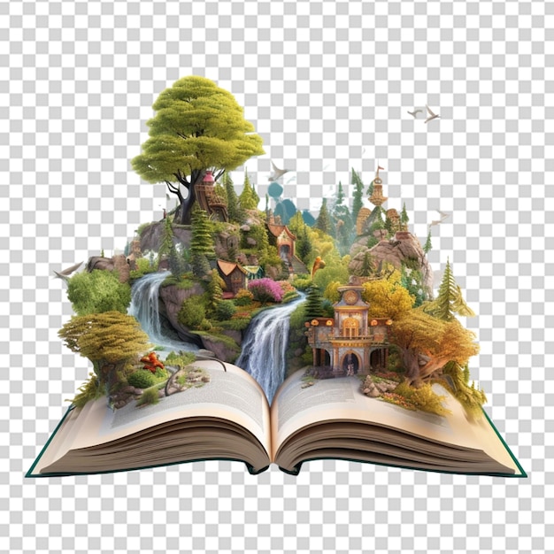 PSD open book with fairytale scene png transparent