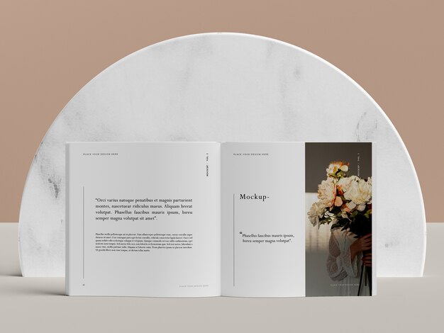 Open book with flowers editorial magazine mock-up