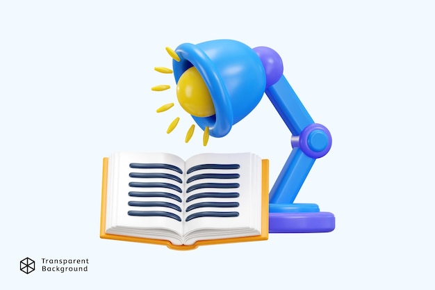 PSD open book with table lamp icon 3d rendering education vector icon illustration