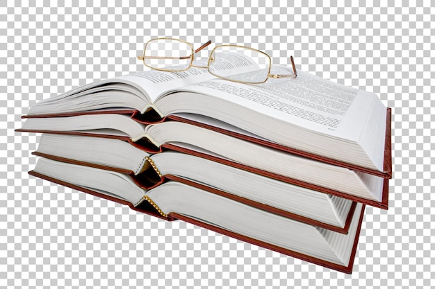 Open books and eyeglasses isolated on transparent background Education concept