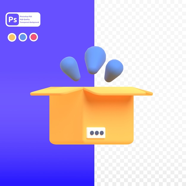 Open box in 3d render for graphic asset web presentation or other