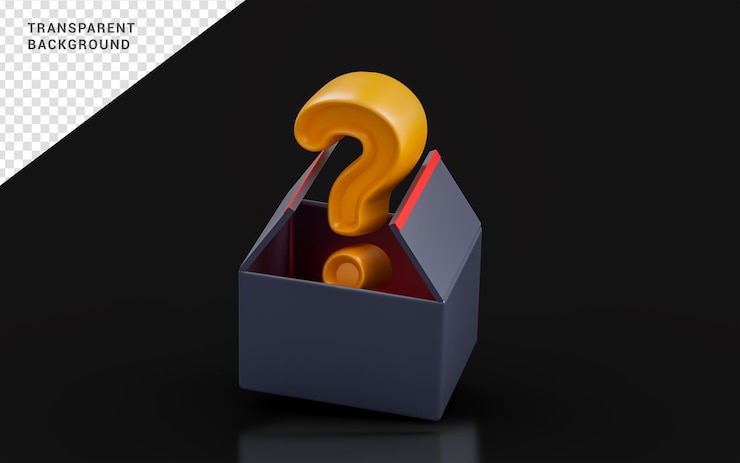 PSD открытая коробка со знаком вопроса на темном фоне 3d концепция рендеринга для подарочной коробки-сюрприза
