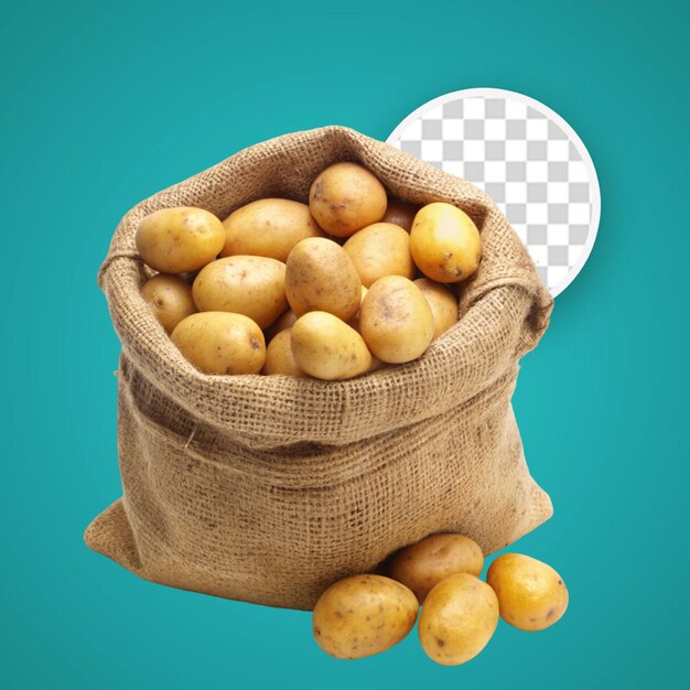 PSD open burlap bag of potatoes on white background