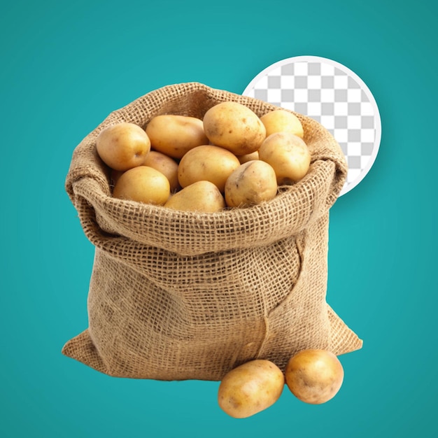 PSD open burlap bag of potatoes on white background