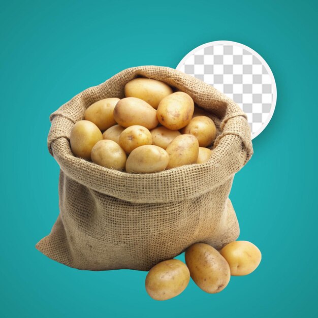 PSD open burlap bag of potatoes on white background