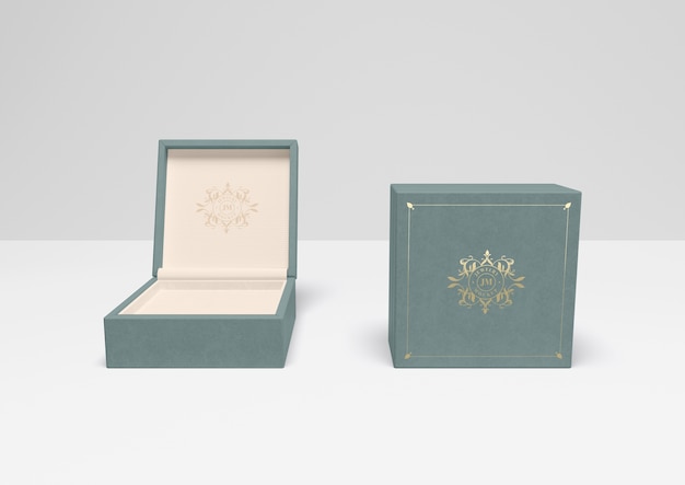 Open and closed blue gift box with cover