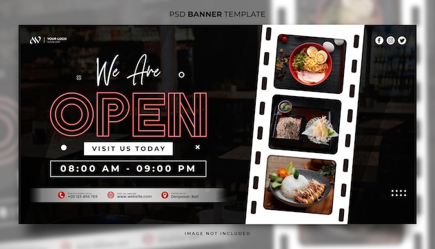 PSD open de sjabloon van de donkere restaurantbanner