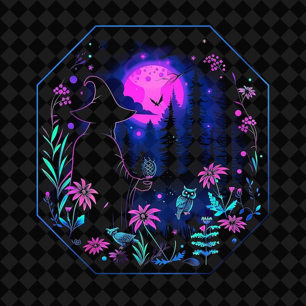 開放幻想夜晚 魔幻風景與霓虹森林 Y2K 藝術和插圖 動物設計