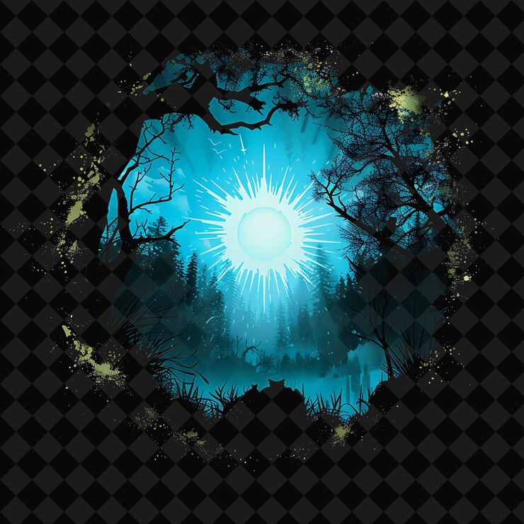 PSD open fantasy nights enchanted landscapes with neon forest y2k art and illustration animal designs