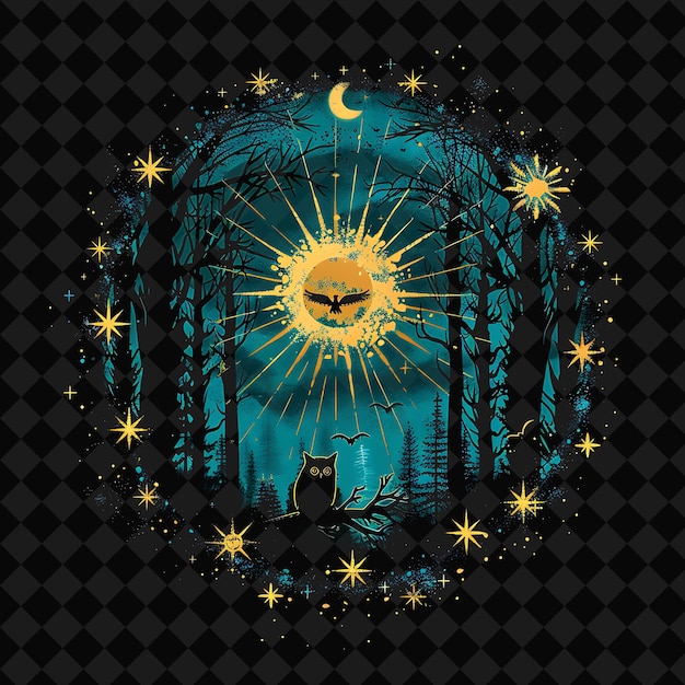 開放幻想夜晚 魔幻風景與霓虹森林 Y2K 藝術和插圖 動物設計