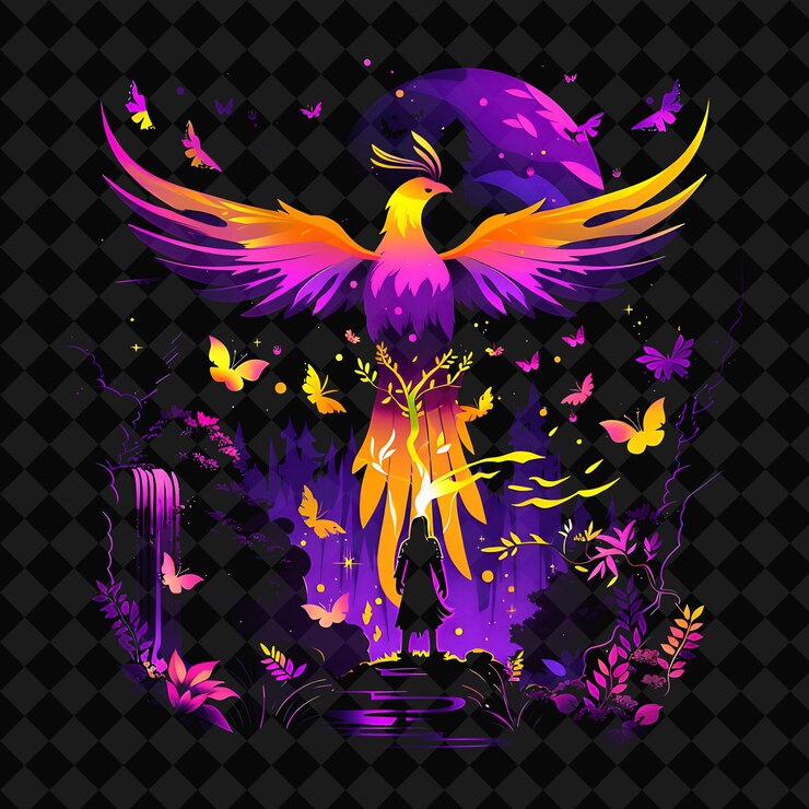 PSD open fantasy nights enchanted landscapes with neon forest y2k art and illustration animal designs