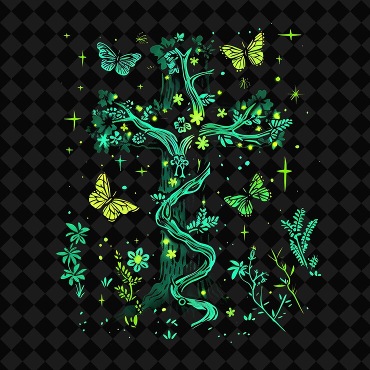 PSD open fantasy nights enchanted landscapes with neon forest y2k art and illustration animal designs