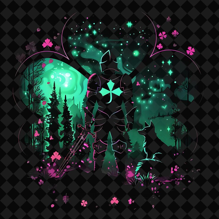 PSD open fantasy nights enchanted landscapes with neon forest y2k art and illustration animal designs