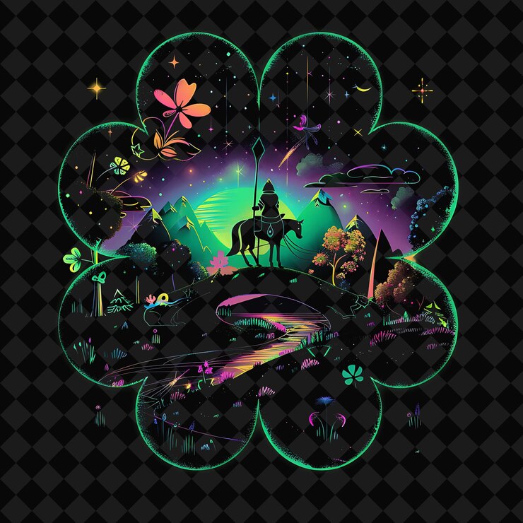 PSD open fantasy nights enchanted landscapes with neon forest y2k art and illustration animal designs