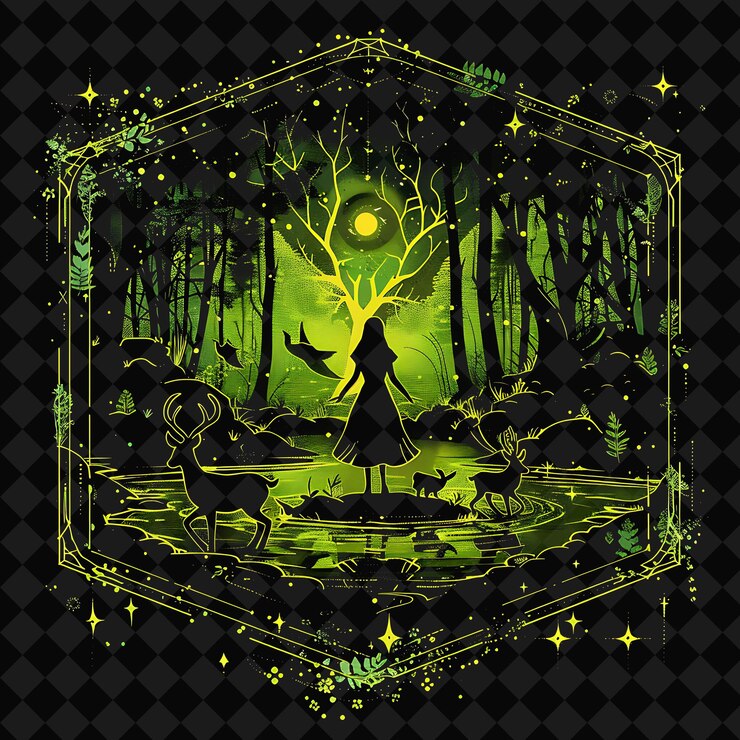 PSD open fantasy nights enchanted landscapes with neon forest y2k art and illustration animal designs