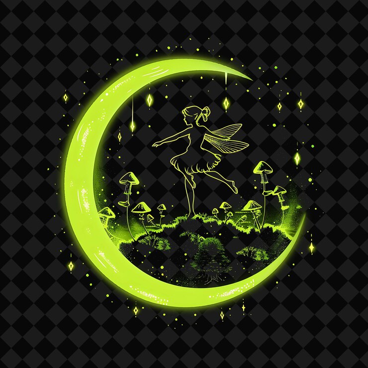 PSD 開放幻想夜晚 魔幻風景與霓虹森林 y2k 藝術和插圖 動物設計