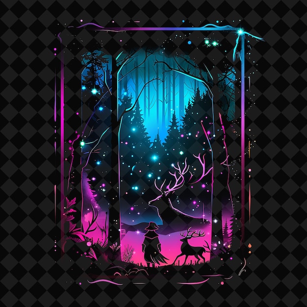 開放幻想夜晚 魔幻風景與霓虹森林 Y2K 藝術和插圖 動物設計