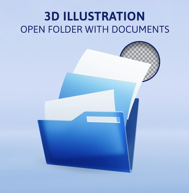 Open folder with documents 3d rendering illustration