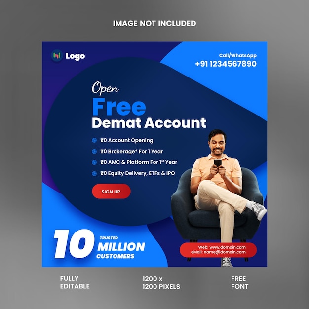 PSD open free demat account and stock broking companies social media post or square web banner template