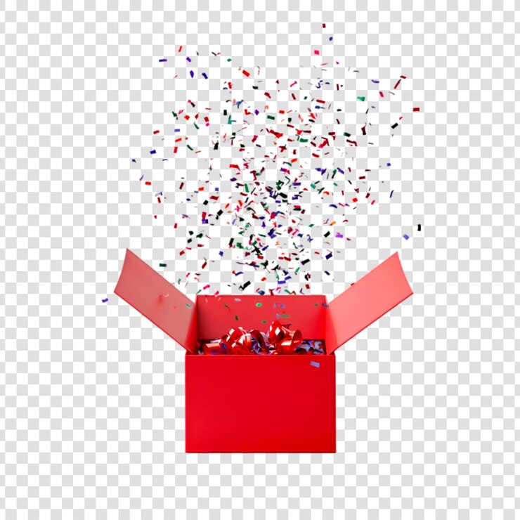 PSD open geschenkdoos met confetti geïsoleerd op witte achtergrond