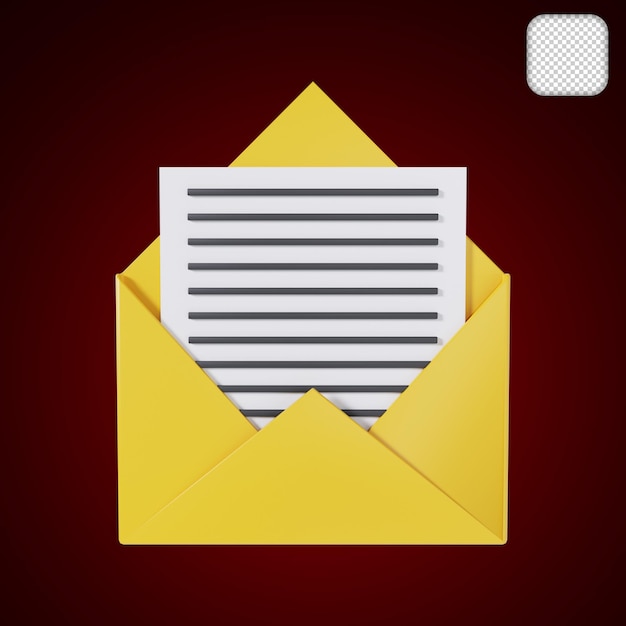 Open het e-mailberichtenpictogram met de 3D-illustratie van het document