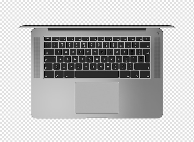 Open laptop top view isolated on transparent background Dark silver 3D render illustration