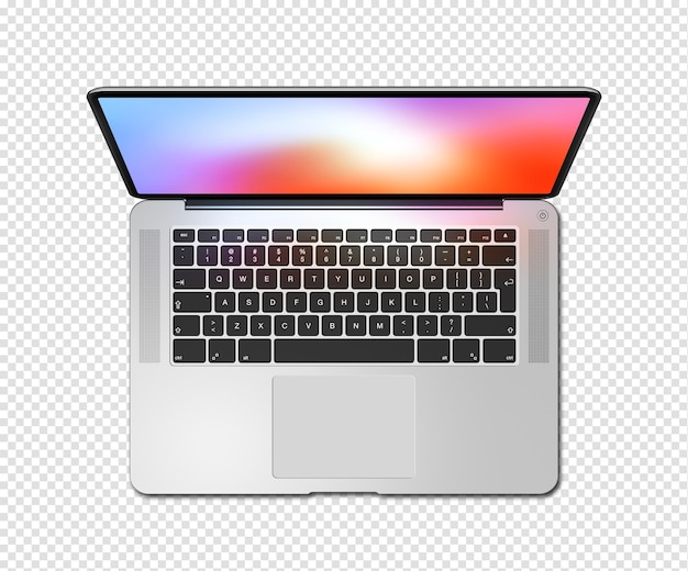 PSD open laptop top view with colorful screen isolated on transparent background 3d render