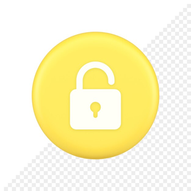 Open lock button cyberspace password security protection service 3d application icon