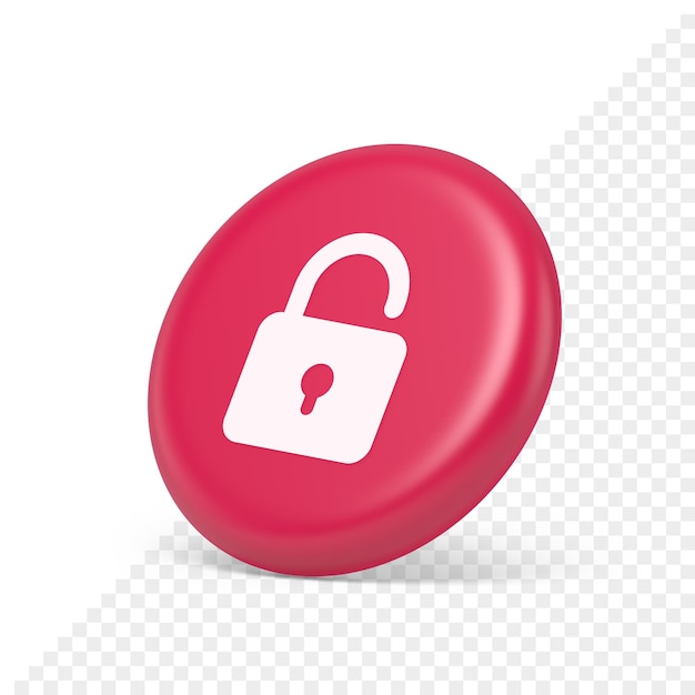 PSD open lock button cyberspace password security protection service 3d isometric realistic icon