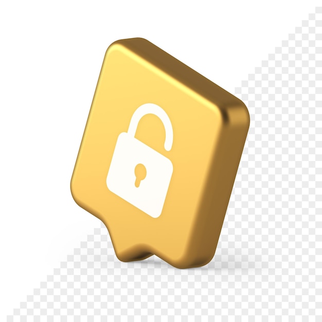 Open lock button cyberspace password security protection service 3d realistic speech bubble icon