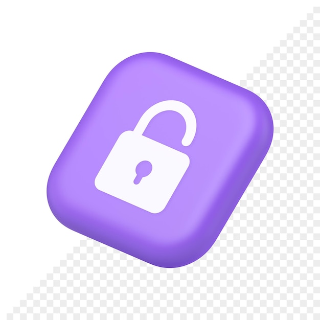 PSD open lock button cyberspace password security protection service symbol application website icon 3d rendering