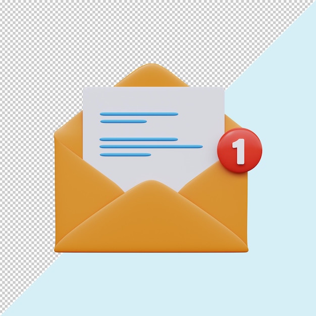 PSD open mail envelope with notice one message 3d render