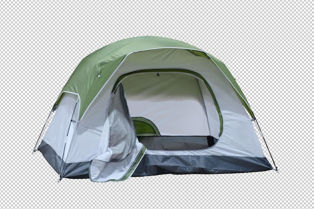 Open medium size tourist tent for camping on travel outdoor isolated