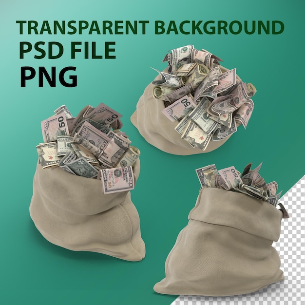 PSD open money bag png