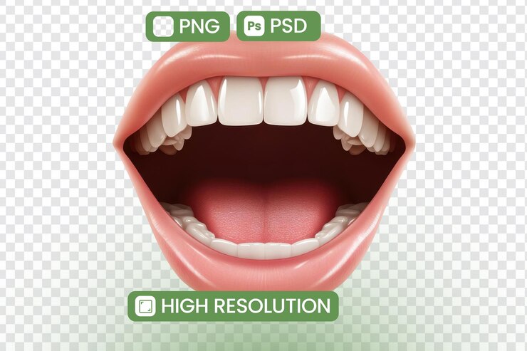 PSD open mouth shows teeth and tongue oral health concept