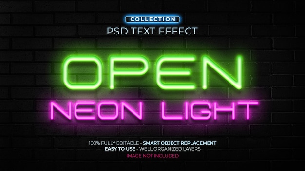 PSD open neon light led lamp text effect