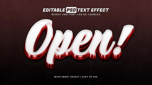 Open red white 3d style text effect