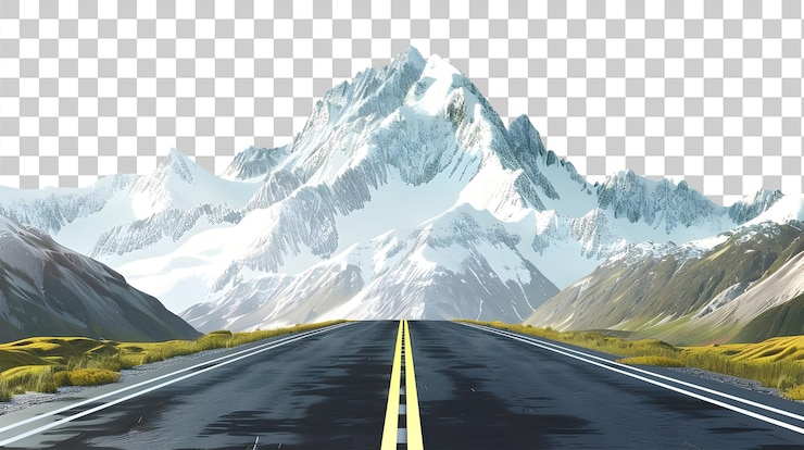 PSD open road through majestic mountain range isolated on transparent background