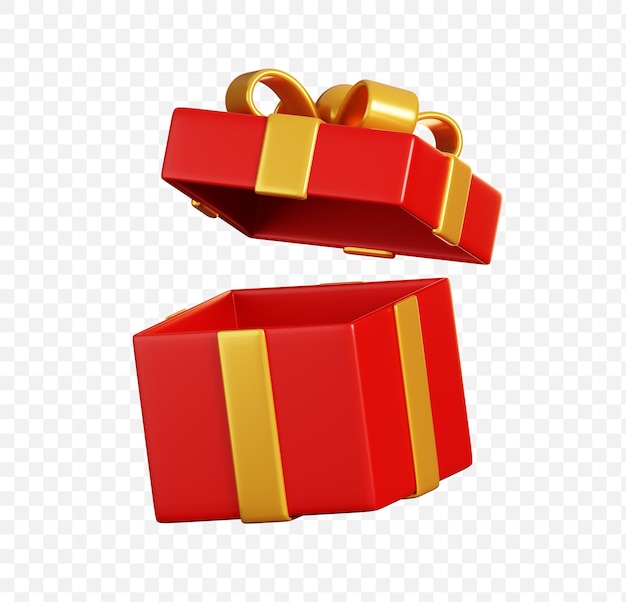 Open rode cadeau doos en gouden lint Chinese nieuwjaar elementen pictogram 3D-rendering