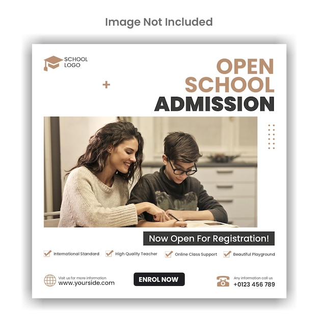 PSD open school education admission online post template design